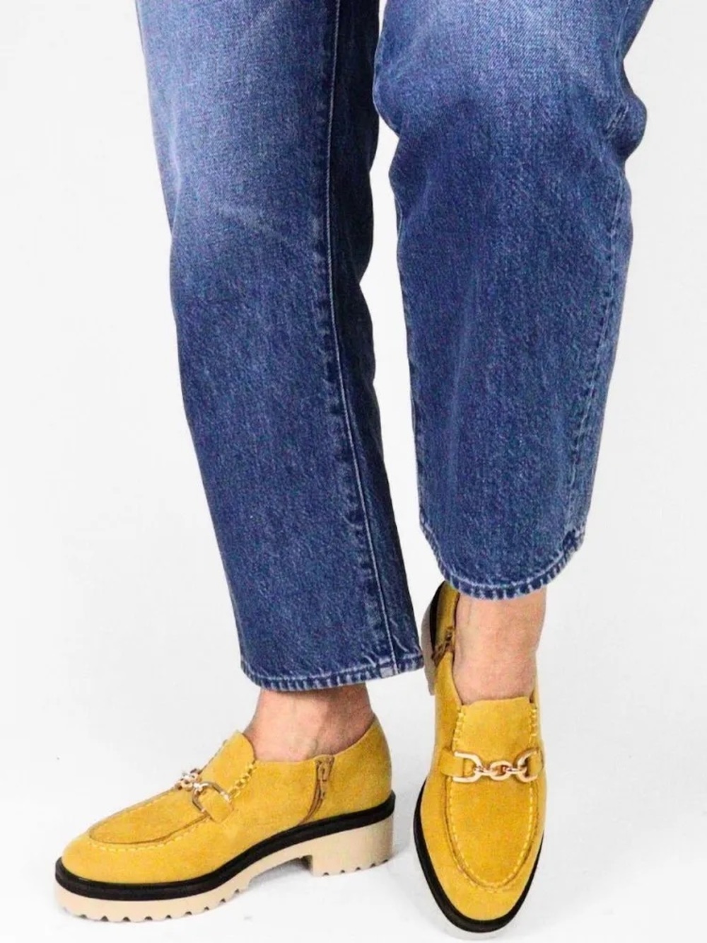 Women’s Yellow Suede Platform Loafers (Size 40)